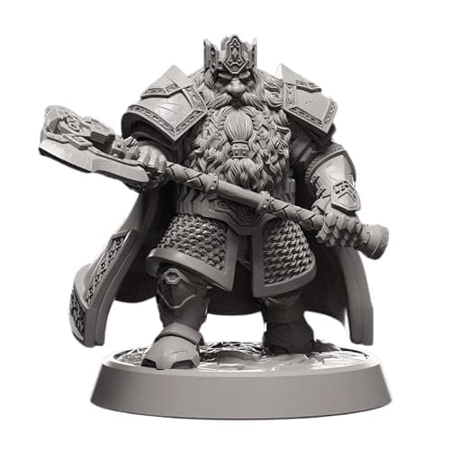 Image of Dwarven King DnD TTRPG Miniature 32mm Dwarf D&D RPG Axe Fighter Warrior 3D Printed in 14K in ABS-like Resin - Unpainted