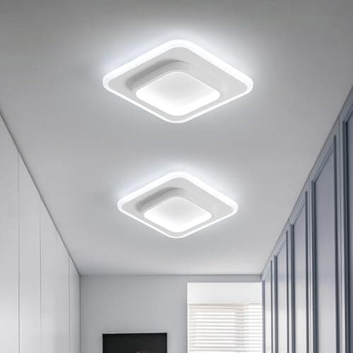 Image of DELIPOP Ceiling Light Modern, 21W 2350LM Acrylic Square Ceiling Lamp Cool White 6500K, Ceiling Lighting White Aluminum for Bedroom Hallway Balcony Corridor (Dia 24cm)