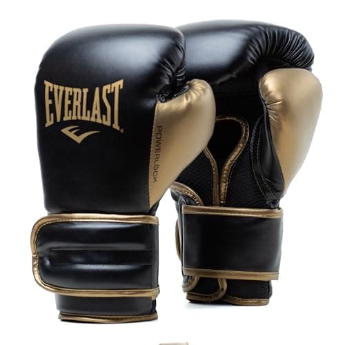 Image of Everlast Powerlock2 Boxing Gloves Black/Gold 14oz - Enhanced Performance and Style. Ideal Training Gloves for Boxing