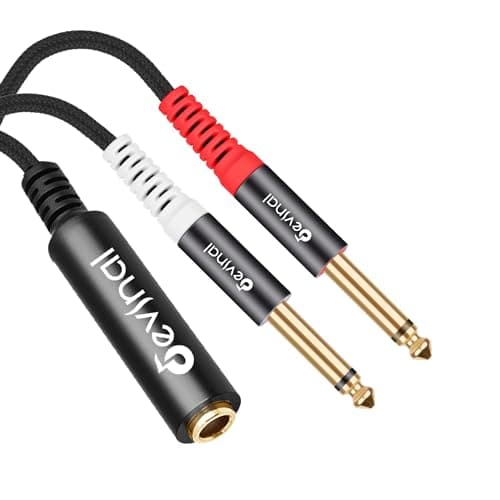 Image of Devinal TRS to Dual TS Y Splitter Cable, 1/4" Female Stereo to Dual 6.35mm TS Male Adapter, 6.35mm Female to 2 x 1/4" Mono Breakout Cable - 1 ft