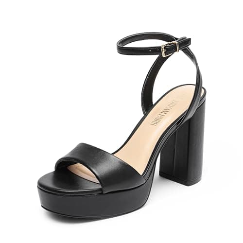 Image of DREAM PAIRS Platform High Heels for Women Chunky Round Open Toe Ankle Strap Stylish Heeled Sandals for Party Prom Wedding,Size 5,Black-Pu,SDHS2423W