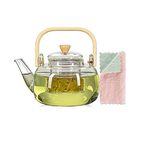 Image of Glass Teapot with Glass Infuser, Teapot with Strainer for Loose Tea, Safe On Stovetop, Tea Pot with Bamboo Handle… (1000ml/33oz)