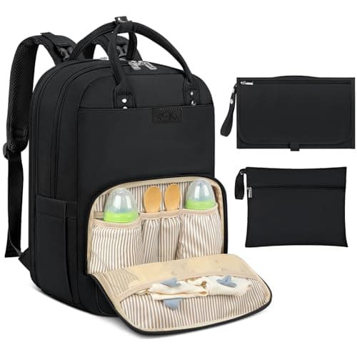 Image of Baby Changing Bag Backpack with Portable Changing Mat Waterproof Nappy Bag Multifunction Baby Diaper Bags Large Rucksack Bag for Mom & Dad Black