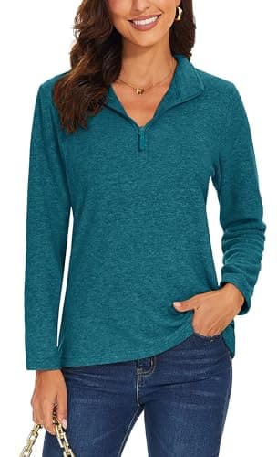Image of TACVASEN Womens Half Zip Midlayer Running Fleece Top Cycling Outdoors Pullover Lightweight Warm Sweater for Hiking,Peacock Blue,2XL