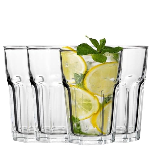 Image of Premier Housewares Luxor Glass Tumblers Set of 4 – 360ml Clear Drinking Glasses – Highball Water Juice Glass Cups – Dishwasher Safe Everyday Kitchen Glassware 8 x 8 x 12 cm