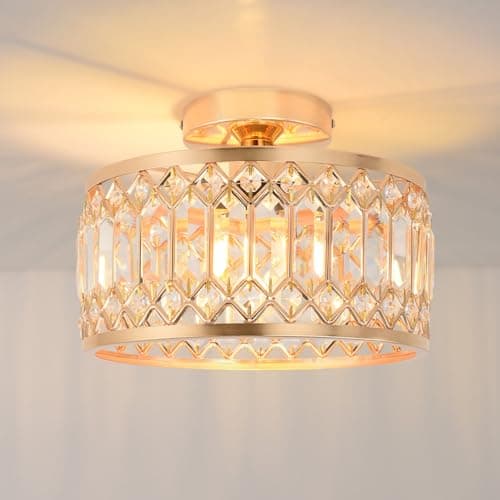 Image of ANWIO Gold Light Fitting,Ceiling Lights Living Room,Flush Kitchen Lights Ceiling,E27 Light Shade Ceiling,Chandelier,Morden Crystal Ceiling Light,Lounge Lights Ceiling (LAMP DIAM 27CM)