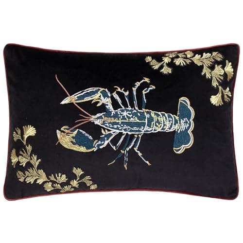 Image of Paoletti Atlantica Embroidered Velvet Cushion Cover - Black - 40x60cm