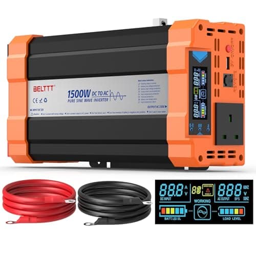 Image of Rewing 1500W Power Inverter 12V to 230V AC Pure Sine Wave Inverter,Car Inverter DC 12v to AC 230V UK with AC Sockets Dual Car Adapter With LED Display Suitable for Travel, RV, Camping