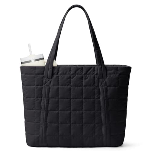 Image of Narwey Tote Bags for Women, Ladies Handbags & Shoulder Bags, School Work Laptop Bags for Women, Quilted Puffer Teacher Hand Bag for College Shopping Travel Gym Beach (Black)
