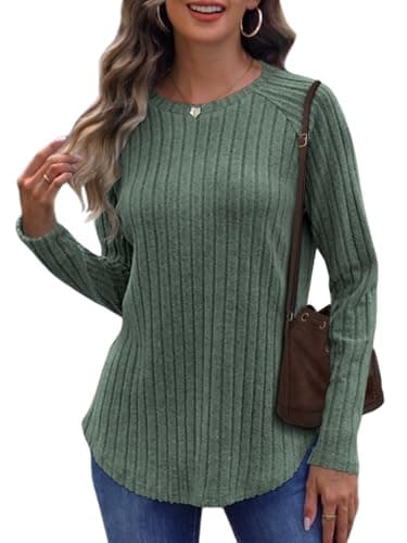 Image of Cuptacc Ladies Tops Lightweight Womens Sweatshirt Tunic Ladies JumpersAutumn Tops for Women UK Green L 16-18
