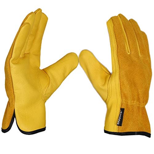 Image of SAWANS Leather Working Gloves Work Gardening Gloves Thorn Proof Garden Building Heavy Duty Utility Gripper Men Women Breathable and Flexible Construction (L)