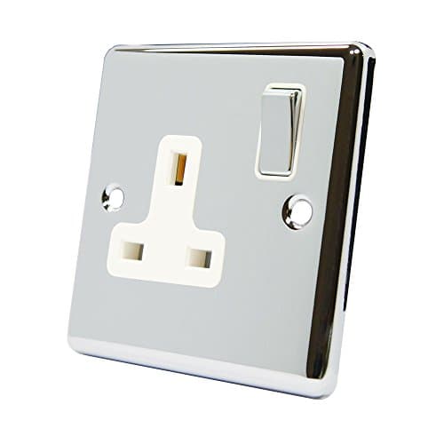 Image of AET CPC1GSOCWC Polished Chrome Classical 1 Gang Insert Metal Rocker Switch-13 Amp Single Plug Socket, 240 V