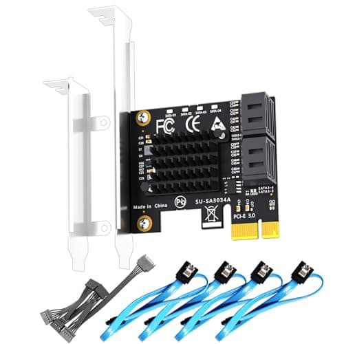 Image of GLOTRENDS SA3034-C 4-Port PCIe X1 SATA Expansion Card with SATA and Power Cables, Compatible with Windows,Linux,Mac OS,NAS