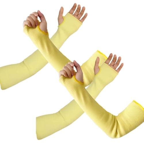 Image of Xinhan Double Ply Kevlar Cut Resistant Heat Resistant Arm Protection Sleeves with Thumb Holes, Protective Work Gear for Welding, Gardening, Mechanic (Yellow - 2 Pair, 18 Inch)