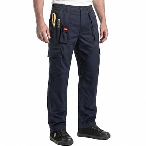 Image of Lee Cooper LCPNT206 Workwear Mens Multi Pocket Easy Care Heavy Duty Knee Pad Pockets Safety Work Cargo Trousers Pants, Navy, 34W/31L