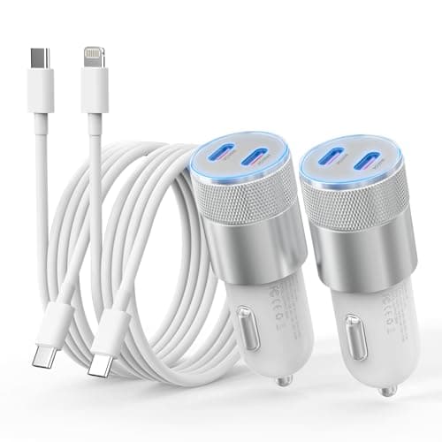 Image of iPhone Car Charger Fast Charging [Apple MFi Certified], 60W Dual USB-C Power Cigarette Lighter Car Charger+Type-C Cable&Lightning Cable for iPhone 15 14 13 12 11 Pro Plus XS XR iPad, Samsung and More