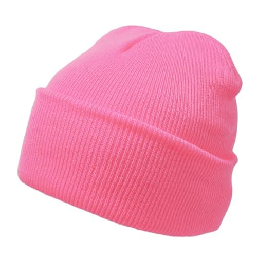 Image of Komonee Beanie Hat Plain Baby Pink Soft Comfortable Casual for Men Women Warm Knitted Winter Woolly Skully Ski Headwear Stretchy Thermal Unisex Cap Perfect for Daily Wear Outdoor Sports