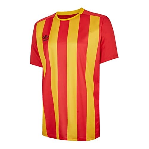 Image of Umbro Mens Short Sleeve Stripe Jersey T-Shirt Vermillion/Yellow S