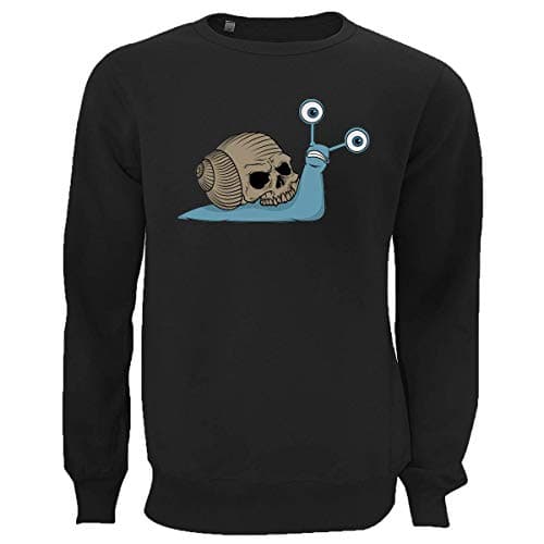 Image of Snail Skull Spooky Skeleton Head Graphic Unisex Pullover Sweater Large Black