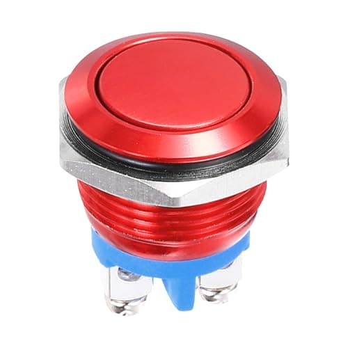 Image of DMiotech 1 Pcs 19mm / 3/4" Push Button Switch, IP66 1NO 0-250V 5A Momentary Latching Push Button Starter Light Switch Self-locking, Aluminum Alloy Flat Head Red