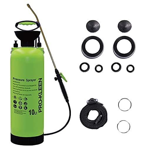 Image of Pro-Kleen Garden Pressure Pump Sprayer Manual Action 10L - Brass Lance - 2 x Spare Seal Kits- For Weed Killer, Pesticides, Herbicides, Insecticides, Fungicides (10 Litre)