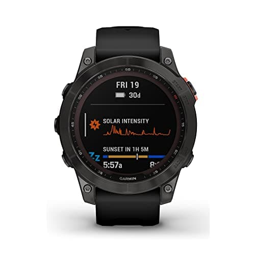 Image of Garmin fenix 7 Solar, adventure smartwatch, with Solar Charging Capabilities, rugged outdoor watch with GPS, touchscreen, health and wellness features, slate gray with black band