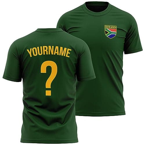 Image of Purple Print House Personalised South Africa Badge T Shirt Mens Custom Name and Number Printed Football Rugby African, XL, Bottle