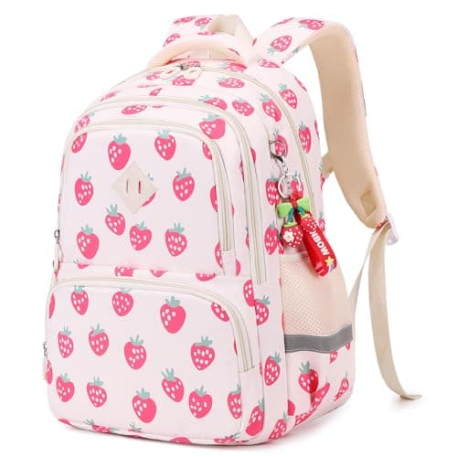 Image of QIXIHU Girls School Bag, Kawaii All-Over Print Kids Backpack, Lightweight & Breathable Childrens Backpack for Primary School & Nursery, Water Resistant, Fits A4