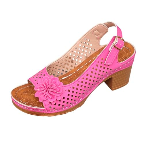 Image of Generisch Sandals Women's Comfortable Casual Shoes Open Toe Hollow Flower Wedge Heel Slippers Sandals, pink, 5 UK