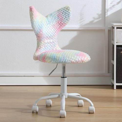 Image of Ya-Home Children Desk Chair Faux Fur Kids Swivel Chair with Height Adjustable, Light Pink
