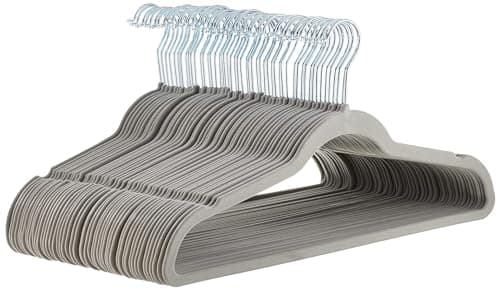 Image of Amazon Basics Slim Velvet Non-Slip Suit Hangers -Grey, 50-Pack