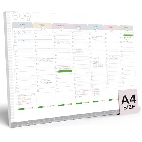 Image of A4 Weekly Planner Pad – 7am to 8pm Timeslots for Precise Planning - To Do List Notepad Organiser – Day and Weekly Desk Planner for Productivity – 40 Thick Sheets