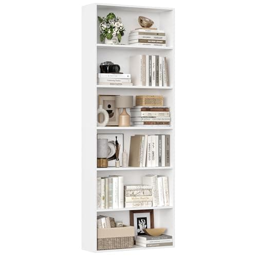 Image of FirFurd Bookcase 6 Tiers Bookshelf White Tall Bookcase with Open Storage Shelf Freestanding Shelving Unit for Living Room Home Office 60x23.5x180cm