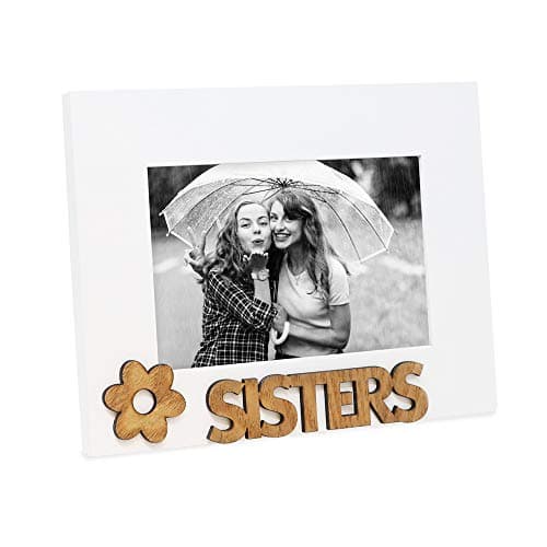 Image of Isaac Jacobs White Wood Sentiments “Sisters” Picture Frame, 4x6 inch, Photo Gift for Family, Display on Tabletop, Desk
