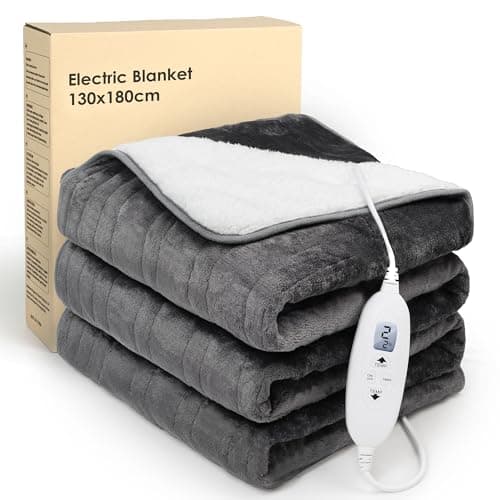 Image of Electric Heated Blanket Throw,Electric Throw with 4 Heat Settings & 4 Hours Auto-Off Timer, LCD Display,Grey Heating Blanket Flannel Sherpa for Sofa and Bed,180 * 130CM