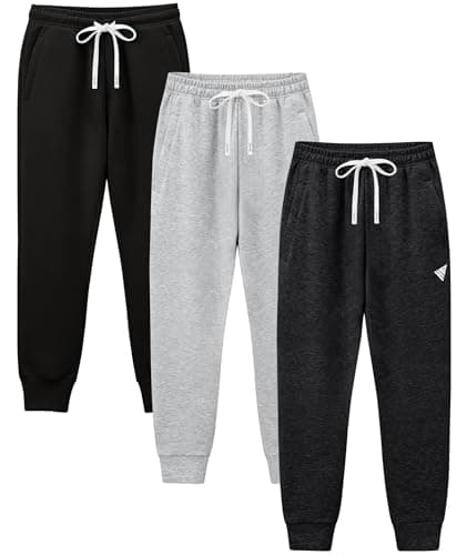 Image of Holure 3 Pack Boys Cotton Tracksuit Bottoms Youth Kids Jogging Pants with Zipper Pockets Adjustable Waist Soft Baggy Sweatpants Sports School Carbon Black/Black/Light Gray 3P01-M