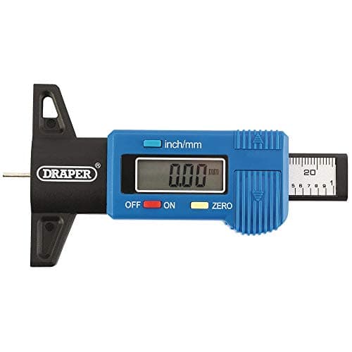 Image of Draper Digital Tyre Tread Depth Gauge | Portable Automotive Car 25.4mm/1 Inch Reader | LCD Screen Measuring Tool | 92224
