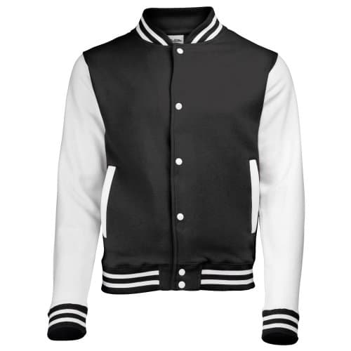 Image of Awdis Kids Unisex Varsity Jacket / Schoolwear (5-6) (Jet Black/White)