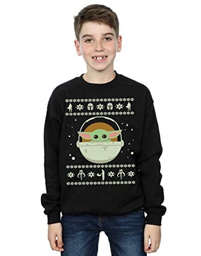 Image of Absolute Cult Star Wars Boys The Mandalorian The Child Christmas Sweatshirt Black 9-11 Years