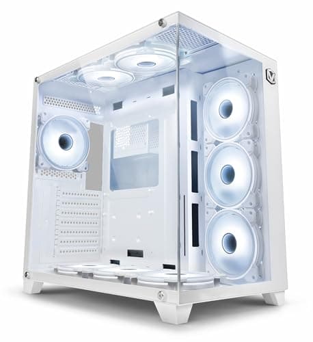 Image of Vibox VTX-6W ATX PC Gaming Case, White, 9 RGB Infinity Fans, Tempered Glass Panels