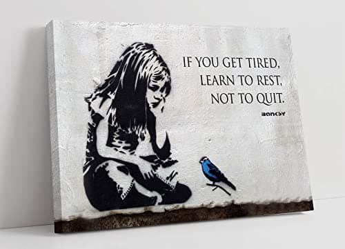 Image of BANKSY GIRL BLUE BIRD QUOTE FRAMED CANVAS WALL ART PRINT ARTWORK GRAFFITI (18in x 12in / 45cm x 30cm)