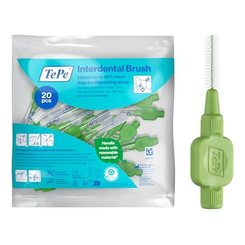 Image of TePe Interdental Brush, Original, Green, 0.8mm/ISO 5, 20pcs, efficient Cleaning Between Teeth, Plaque Remover and Dental flosser for Small Gaps