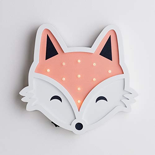 Image of Lights4fun Fox Wall Light Battery Operated Night Light 10 Warm White LED Timer Woodland Theme Children's Bedroom Decoration