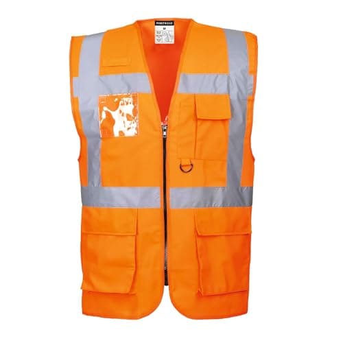 Image of Portwest S476 Hi Vis Executive Safety Vest - Lightweight Reflective High Viz Outdoor Waistcoat Safety Security Workwear, Orange, M