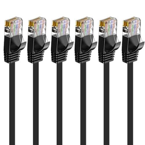 Image of 6 Pack CAT6 Ethernet Cable 1m 10Gbps High Speed Network Cables Flat Gigabit Internet LAN Patch Cable Set with RJ45 Connector for TV Router Gaming Switch Laptop PC Modem Printer, Black