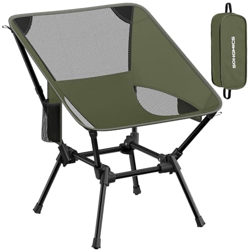 Image of SONGMICS Camping Chair, Lightweight Folding Beach Chair, Adjustable Height, Steel Frame, Supports 150 kg, 2 Storage Pockets, Portable for Outdoor Travel, Green GCB050CZ01