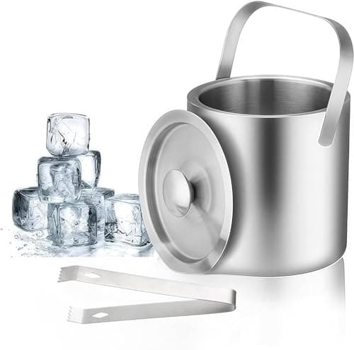 Image of Double Walled Stainless Steel Insulated Ice Bucket,1.3 L with Lid & Tongs Double Wall Ice Bucket,Perfect for BBQs, Parties, Bars, Clubs, Restaurants