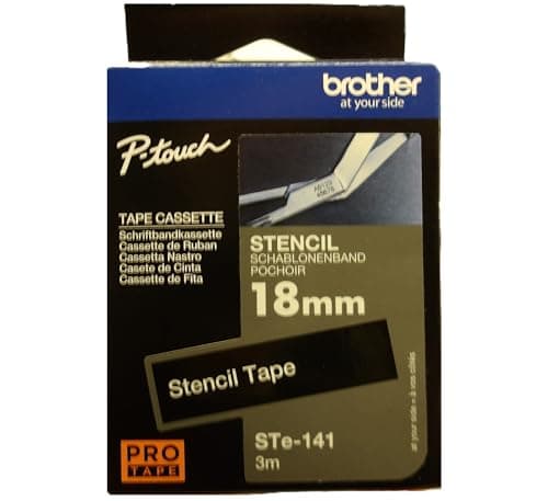 Image of Brother STe-141 Labelling Tape Cassette, 18mm (W) x 3M (L), Stencil Tape, Brother Genuine Supplies Black on White