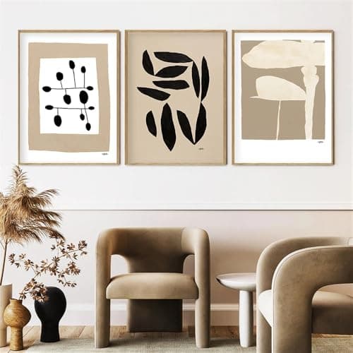 Image of WUHBCZ Canvas Paints-Abstract Geometric Beige Black Posters Boho Wall Art Canvas Painting Pictures Modern for Living Kitchen Office Room Home Decoration-60 * 70cm/3PCS (No Frame)