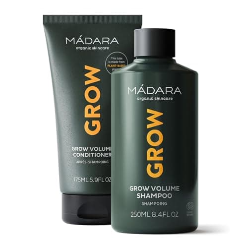 Image of MÁDARA Organic Skincare Grow Volume Hair Care Bundle – Fungi-Based Shampoo & Conditioner with Caffeine, Biotin & Niacin, Boosts Volume, Strength & Shine for Fine, Thinning Hair